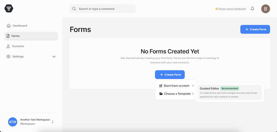 Creating your first form Screenshot